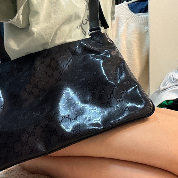 New Gucci Messenger Bag GG Prime 201446 Navy PVC Leather Crossbody Logo Flat No - Picture 5 of 5